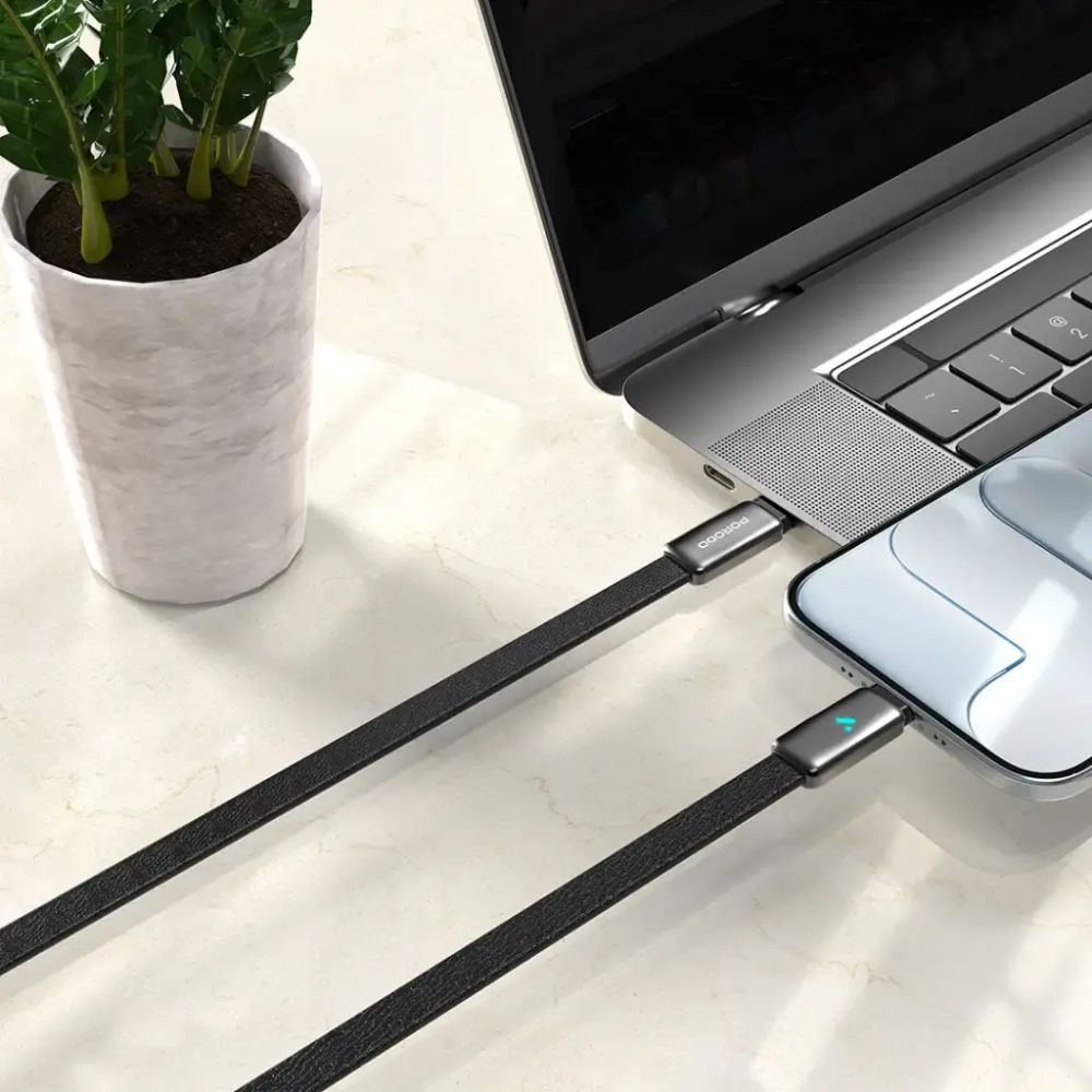 Porodo 100W Led Usb-C To Usb-C Leather Charging & Data Transfer Cable