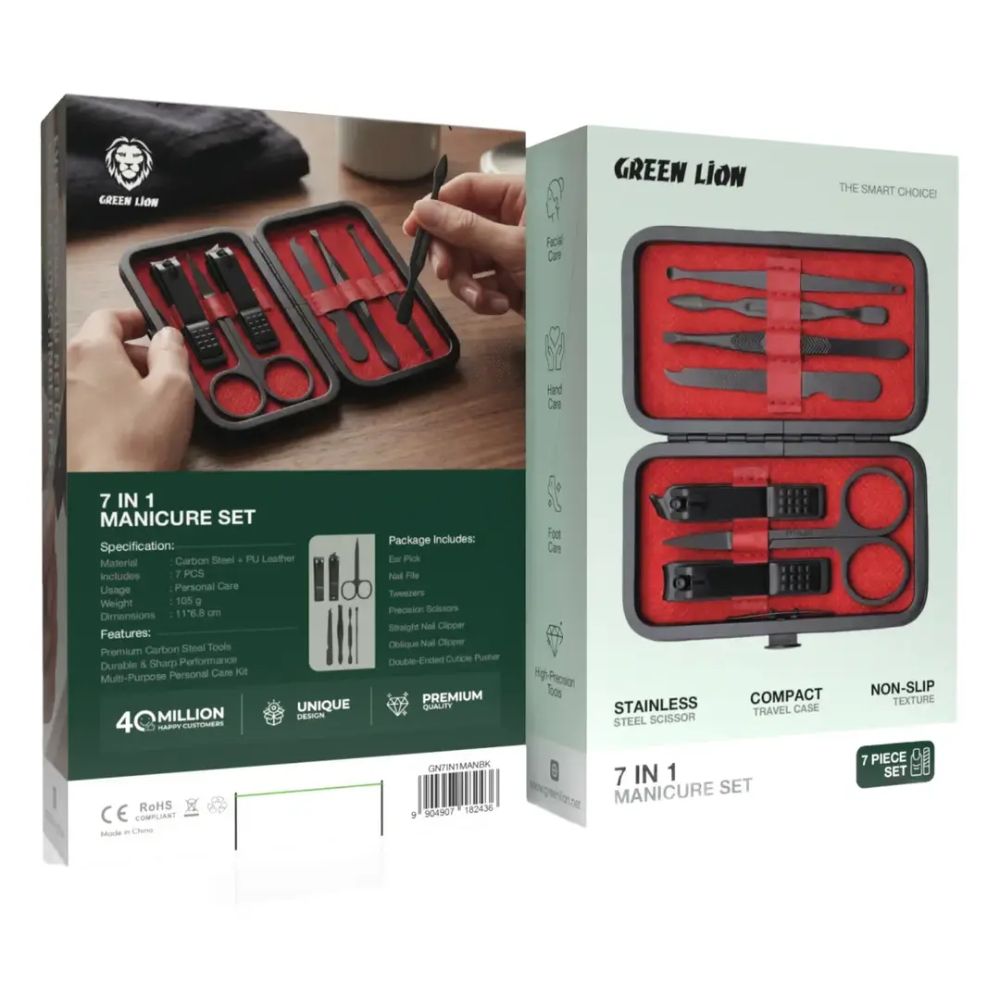 Green Lion 7-In-1 Manicure Set - Black