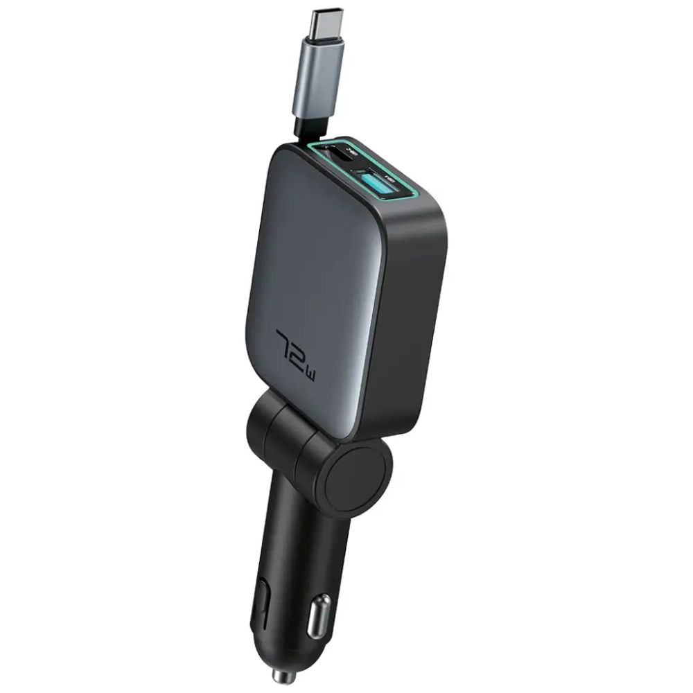 Green Lion Retractable 72W Car Charger - Black