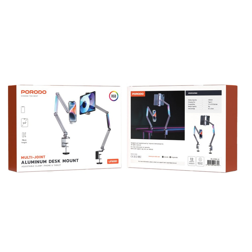 Porodo Multi-Joint Aluminum Desk Mount