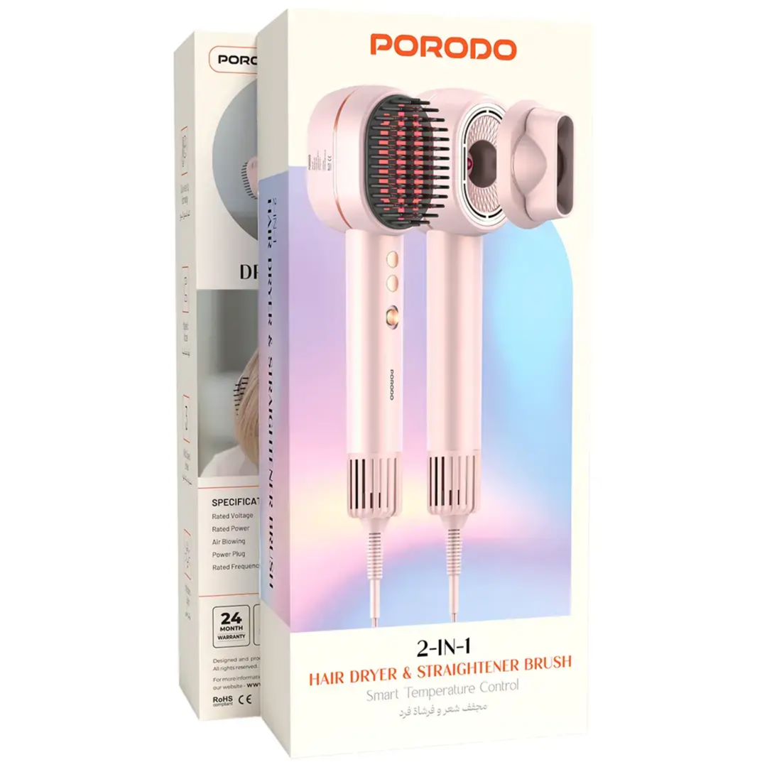 Porodo 2-In-1 Hair Dryer & Straightener Brush