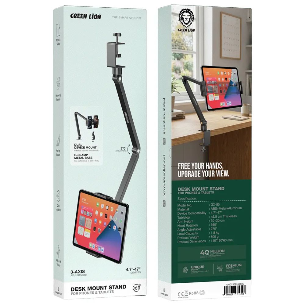 Green Lion Desk Mount Stand For Phones And Tablets - Black