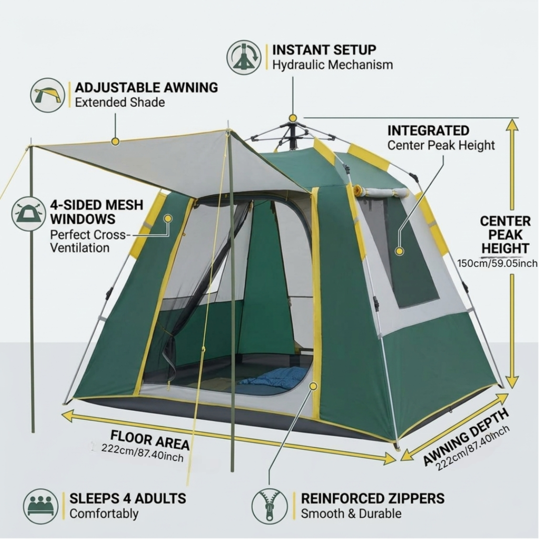 Portable Automatic Outdoor Camping Tent 222X222X150Cm