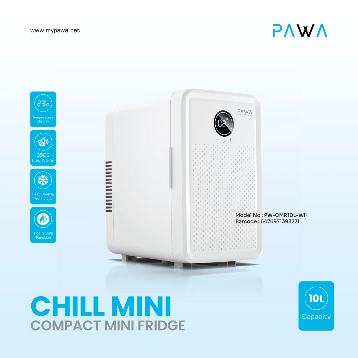Pawa Chill Mini Compact Mini Fridge 10L