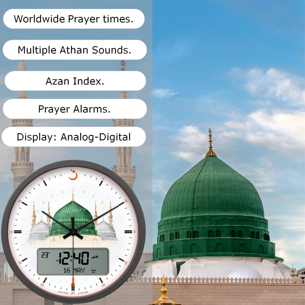 Al-Fajr Azan Clock Ca-23-Makkah - White