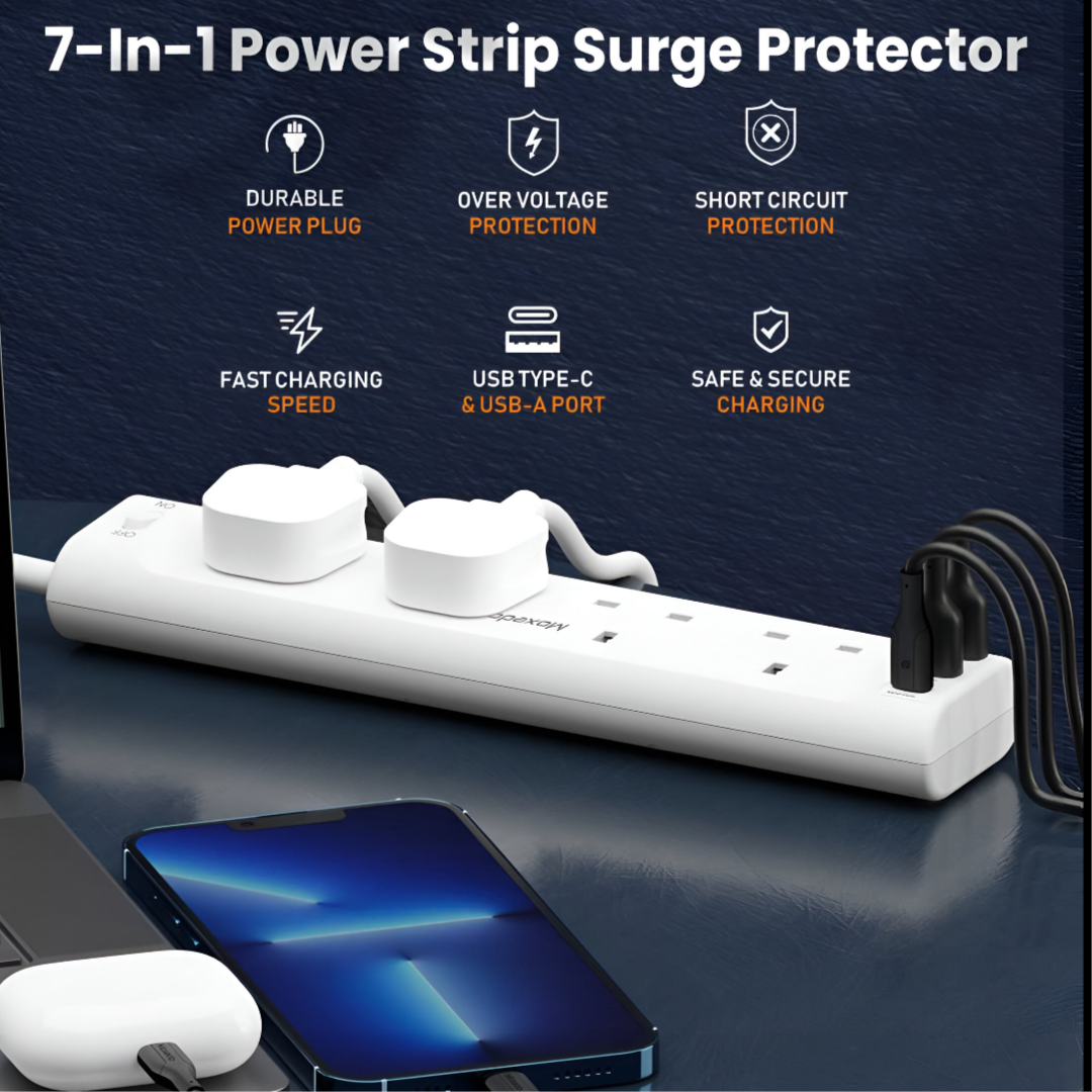 Moxedo Power Strip Surge Protector 4 Ac Outlet 3Usb
