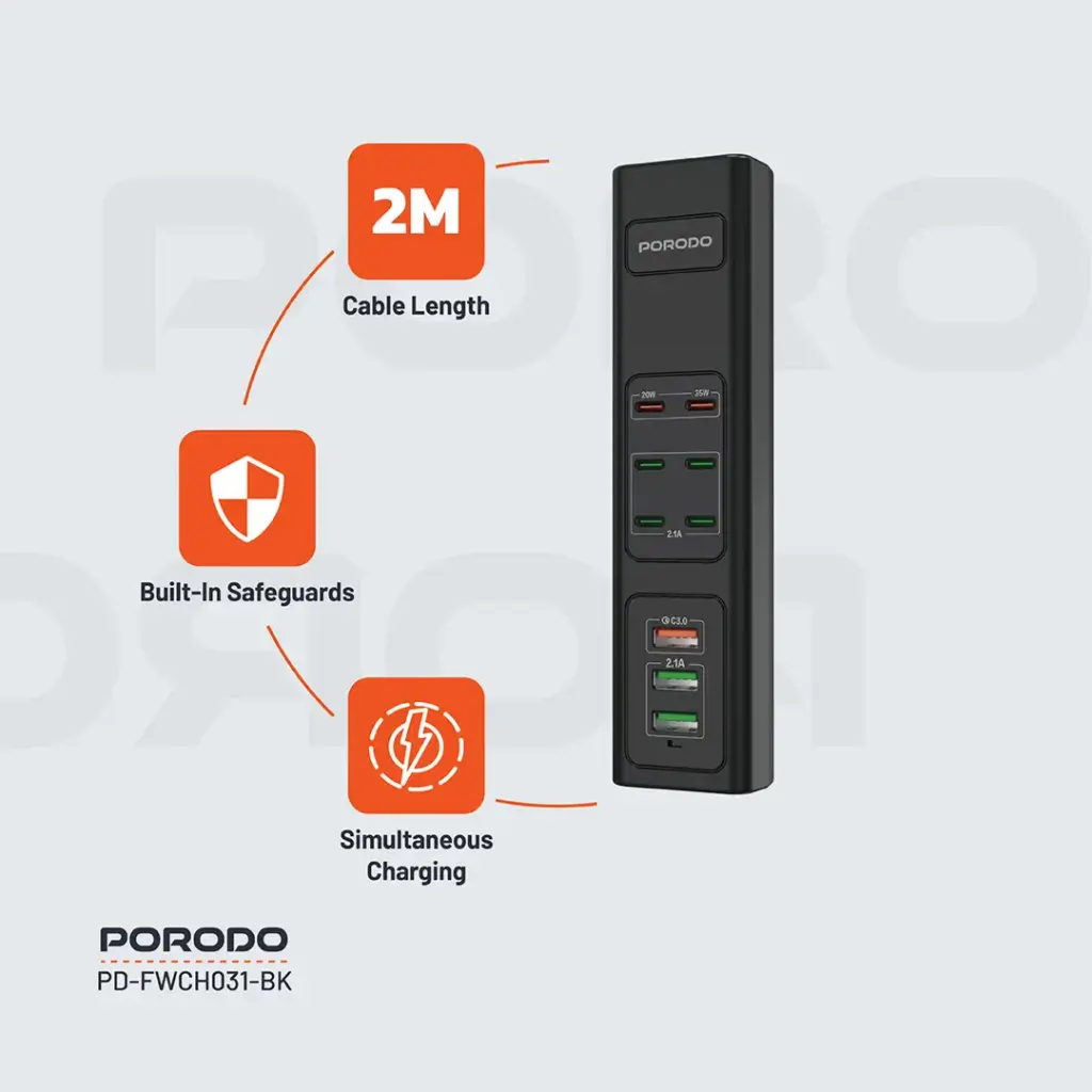 Porodo 85W Multi-Port Usb Charging Hub