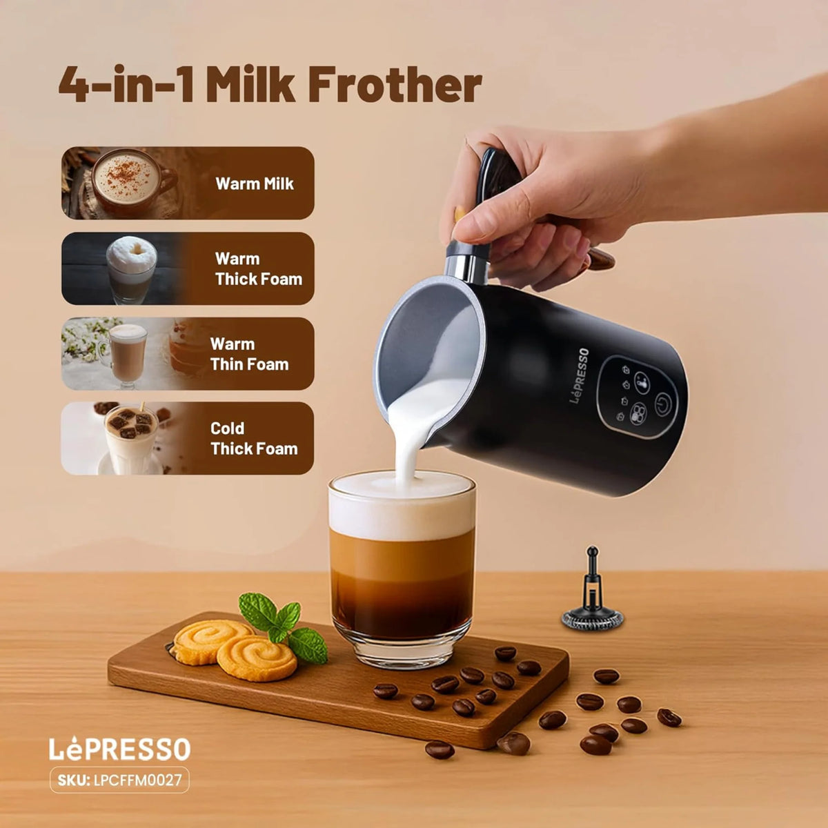Lepresso Four Froth Milk Frother - Black