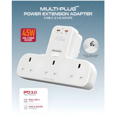 Moxedo Multi-Plug Pro Power Extension Adapter-2Usb-C