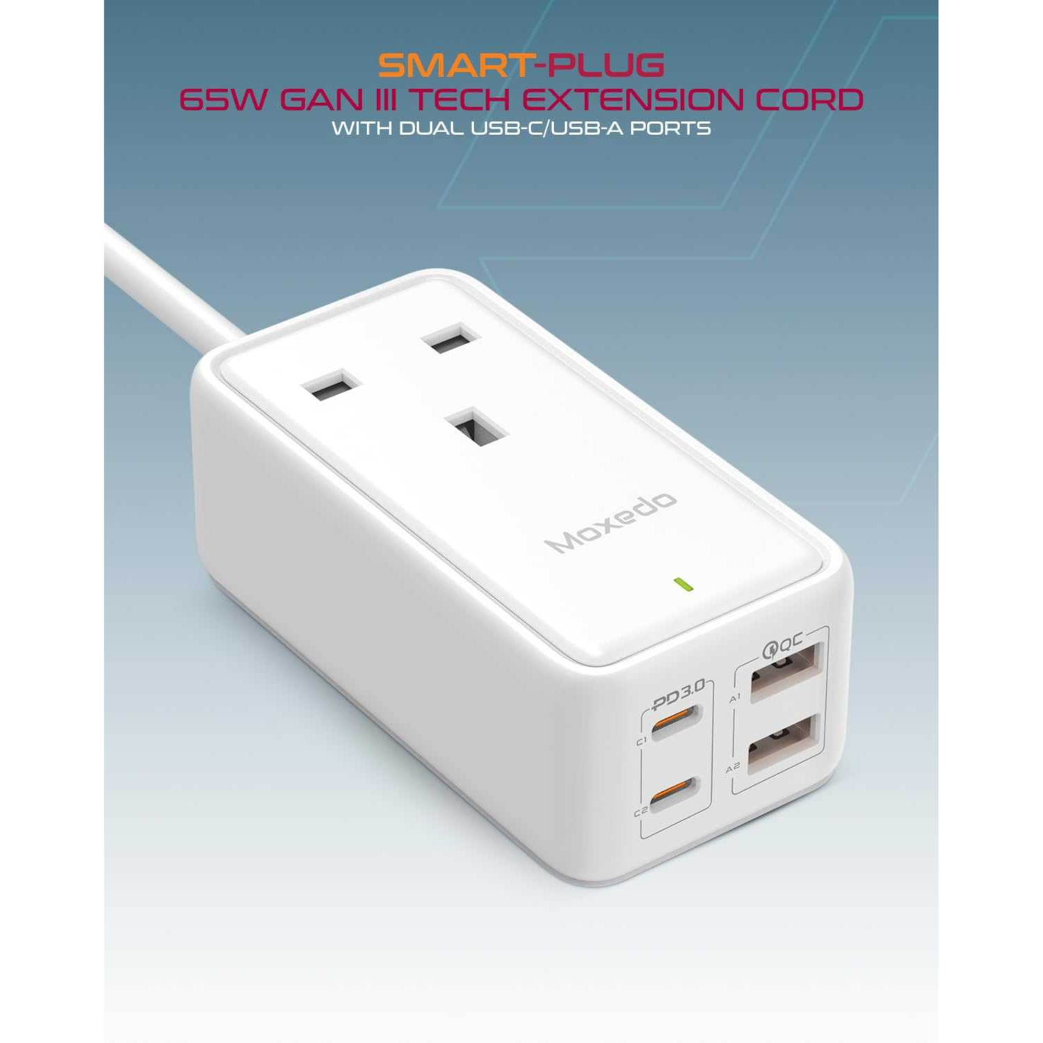 Moxedo Smart-Plug 65W Gan Iii Tech Extension Cord 5 In 1