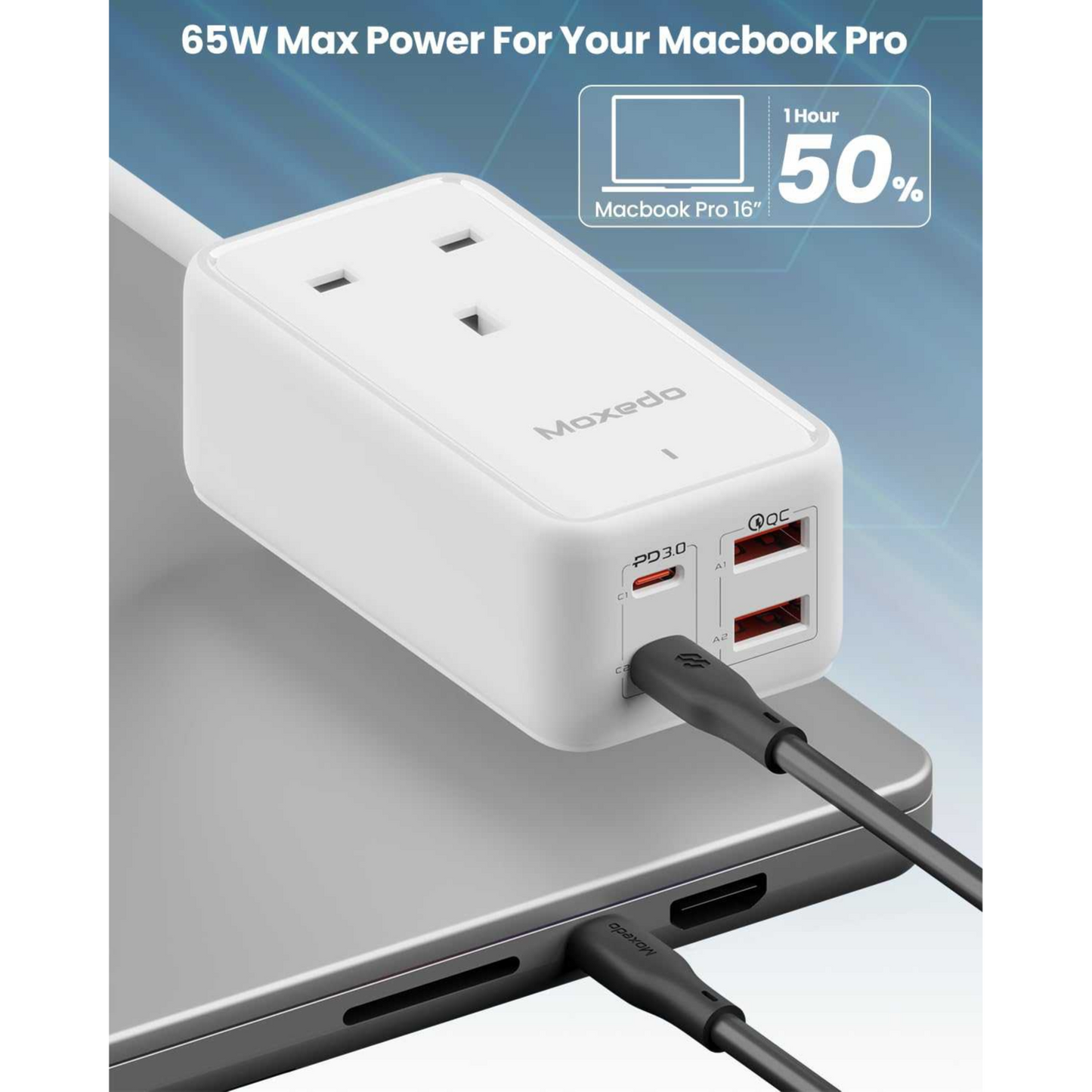 Moxedo Smart-Plug 65W Gan Iii Tech Extension Cord 5 In 1