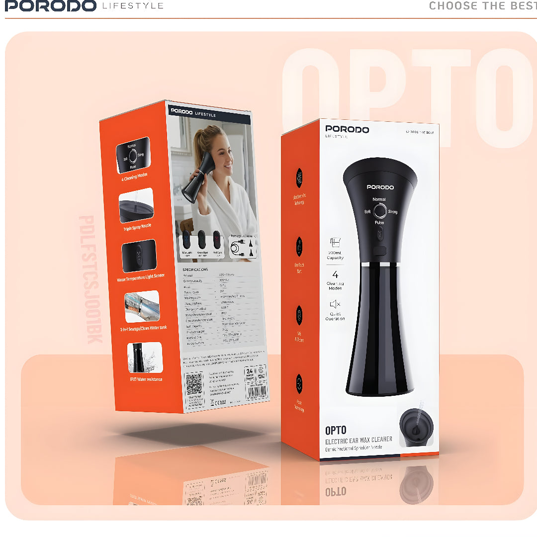 Porodo Opto Electric Ear Wax Cleaner, 4 Cleaning Modes, 200Ml