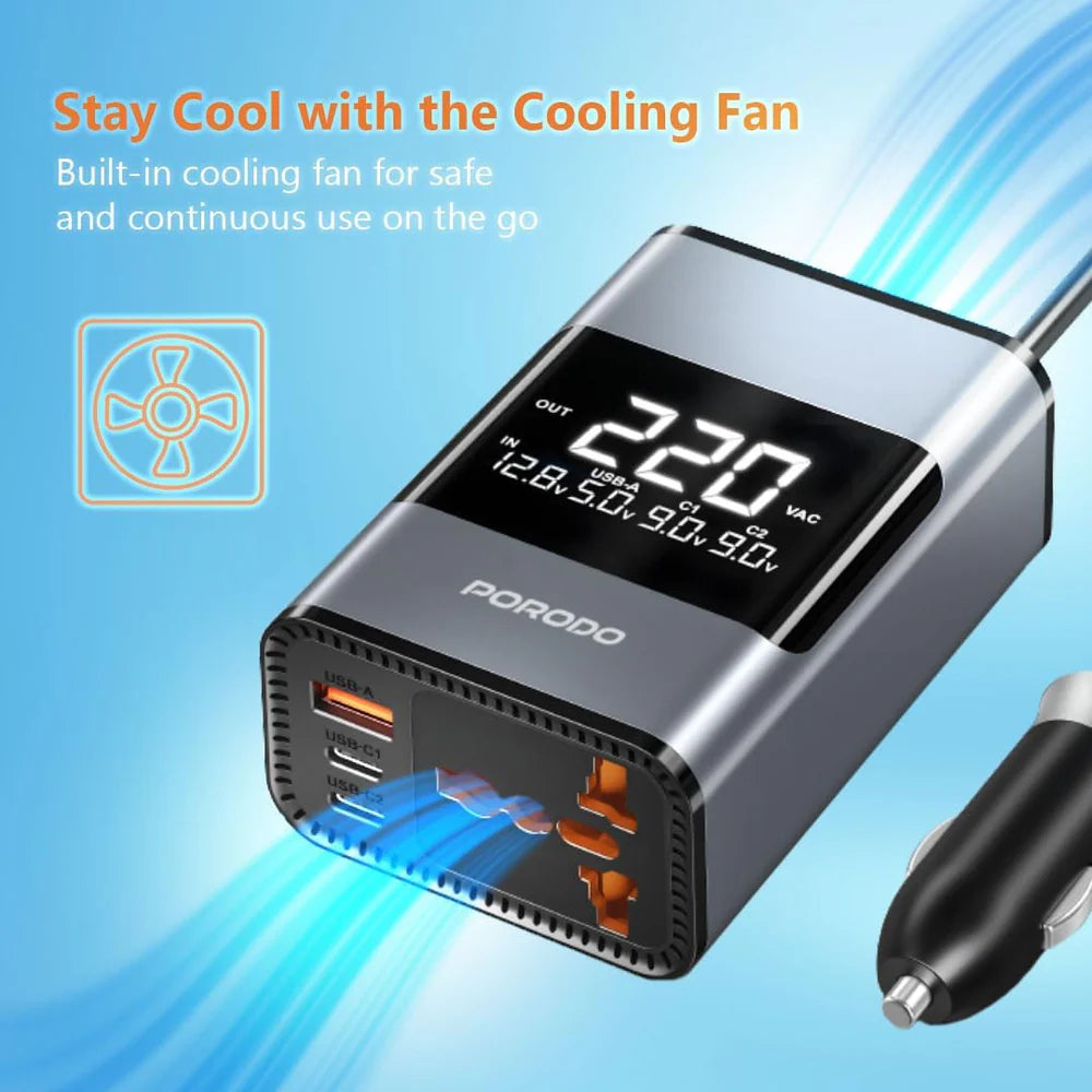 Porodo Universal Ac Car Power Inverter - Pdfwch067