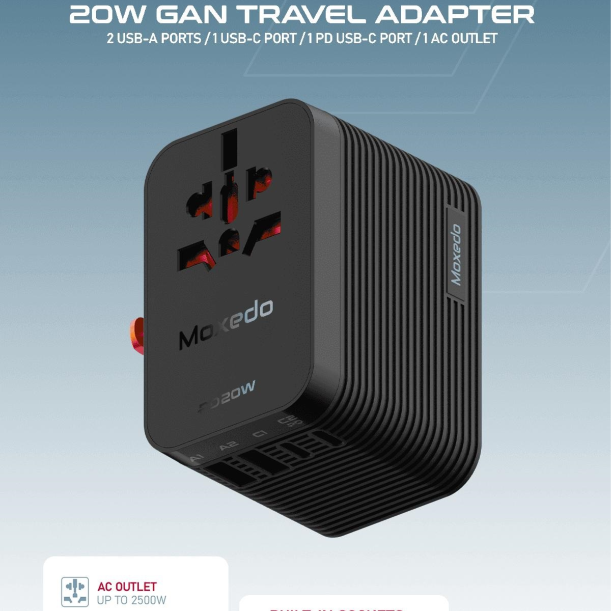 Moxedo Universal-Plug+ 20W Gan Travel Adapter