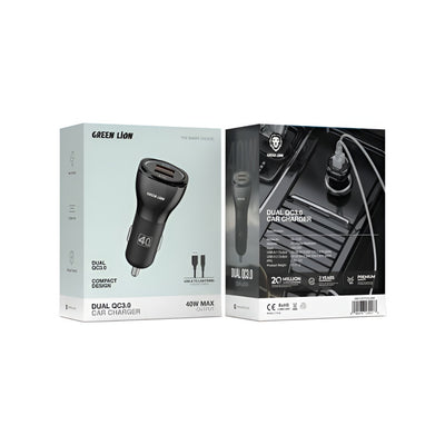 Green Lion Dual Qc3.0 Car Charger 40W With Usb-A To Lightning Cable