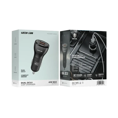 Green Lion Dual Qc3.0 Car Charger 40W - Black