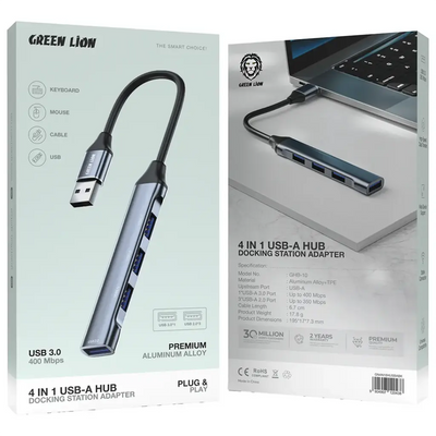 Green Lion 4-In-1 Usb Hub - Docking Station Adapter - Black