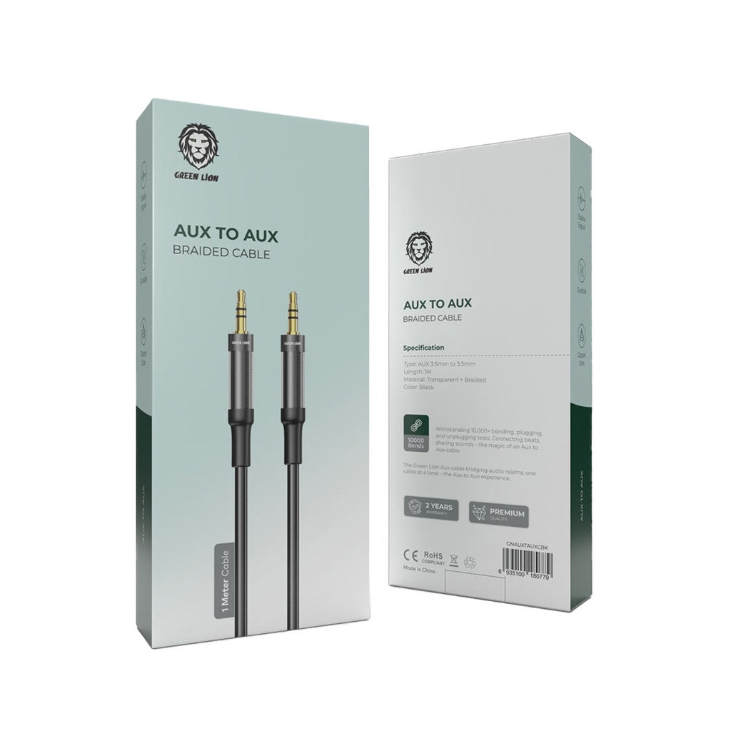 Green Lion Aux To Aux Braided Cable 1M - Black