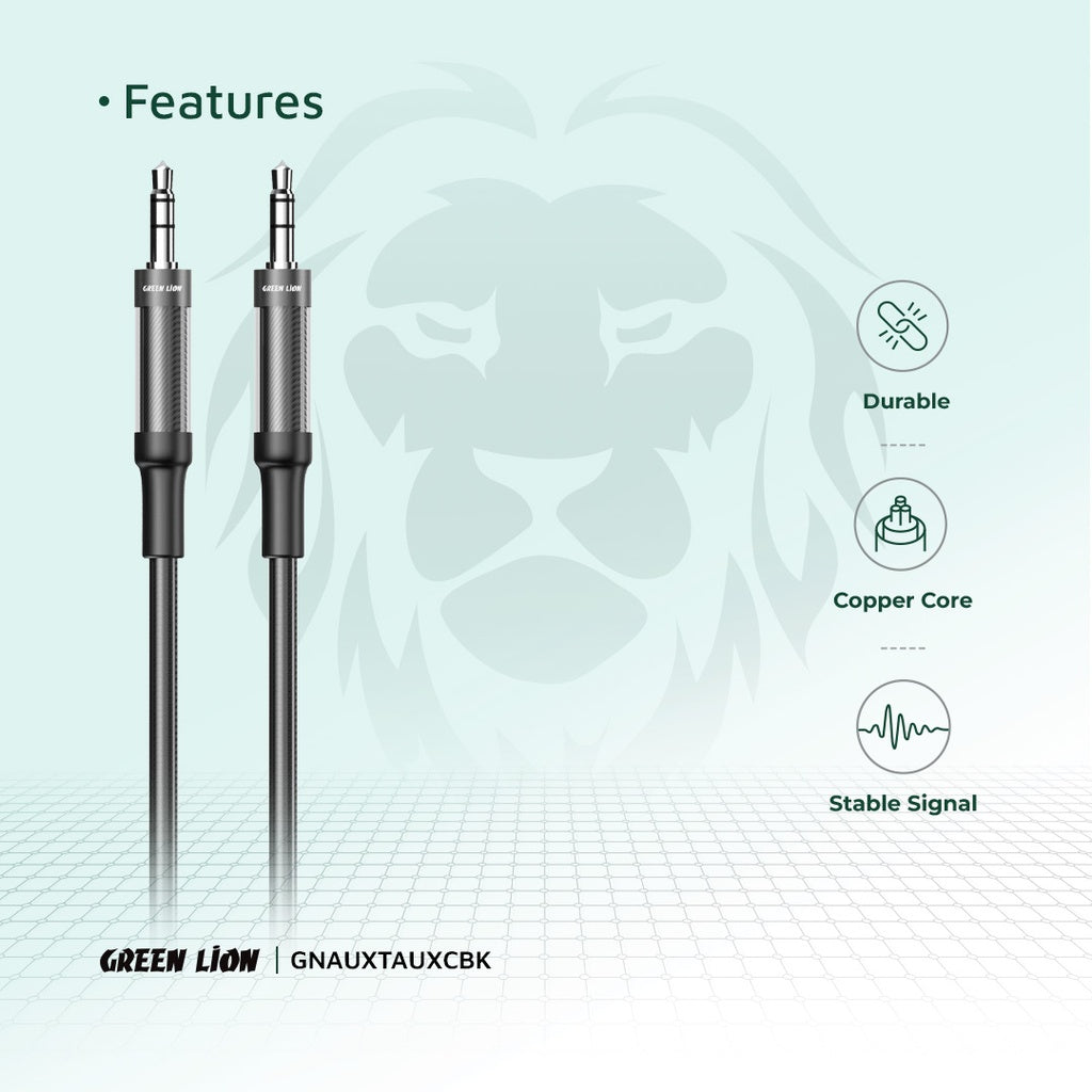 Green Lion Aux To Aux Braided Cable 1M - Black