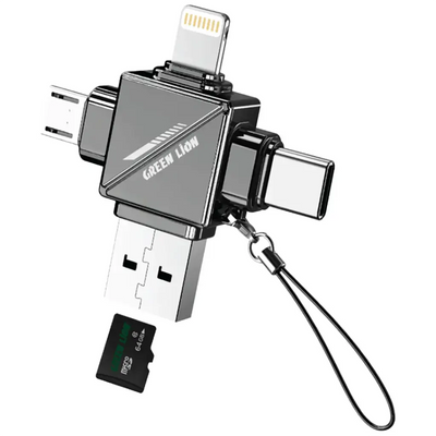 Green Lion 4 In 1 Tf Card Reader - Gray