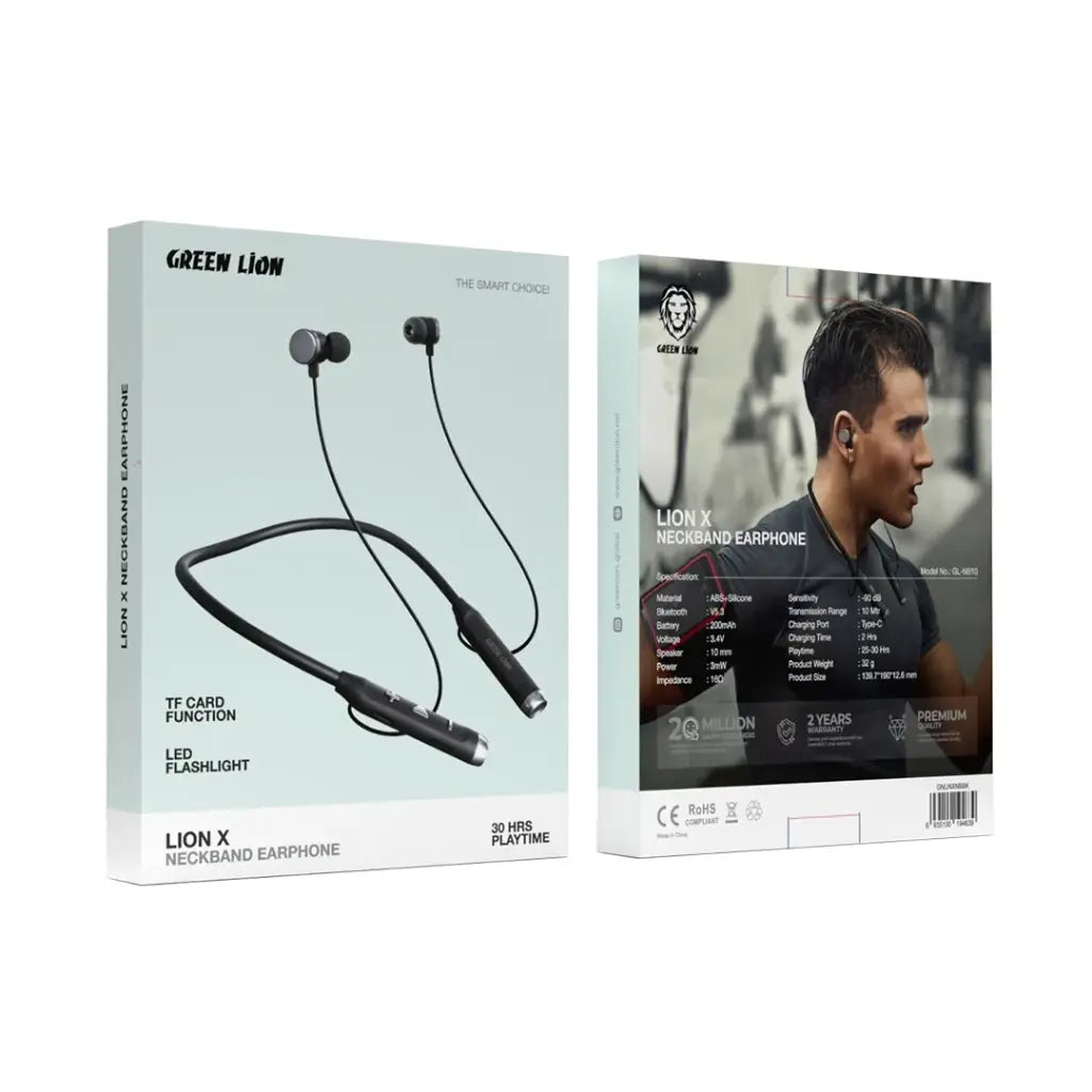 Green Lion X Neckband Earphone - Black