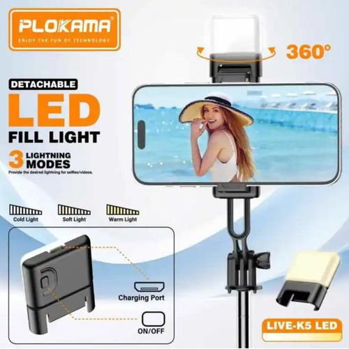 Plokama Live-K5 Led Selfie Stick Tripod With Bluetooth Remote