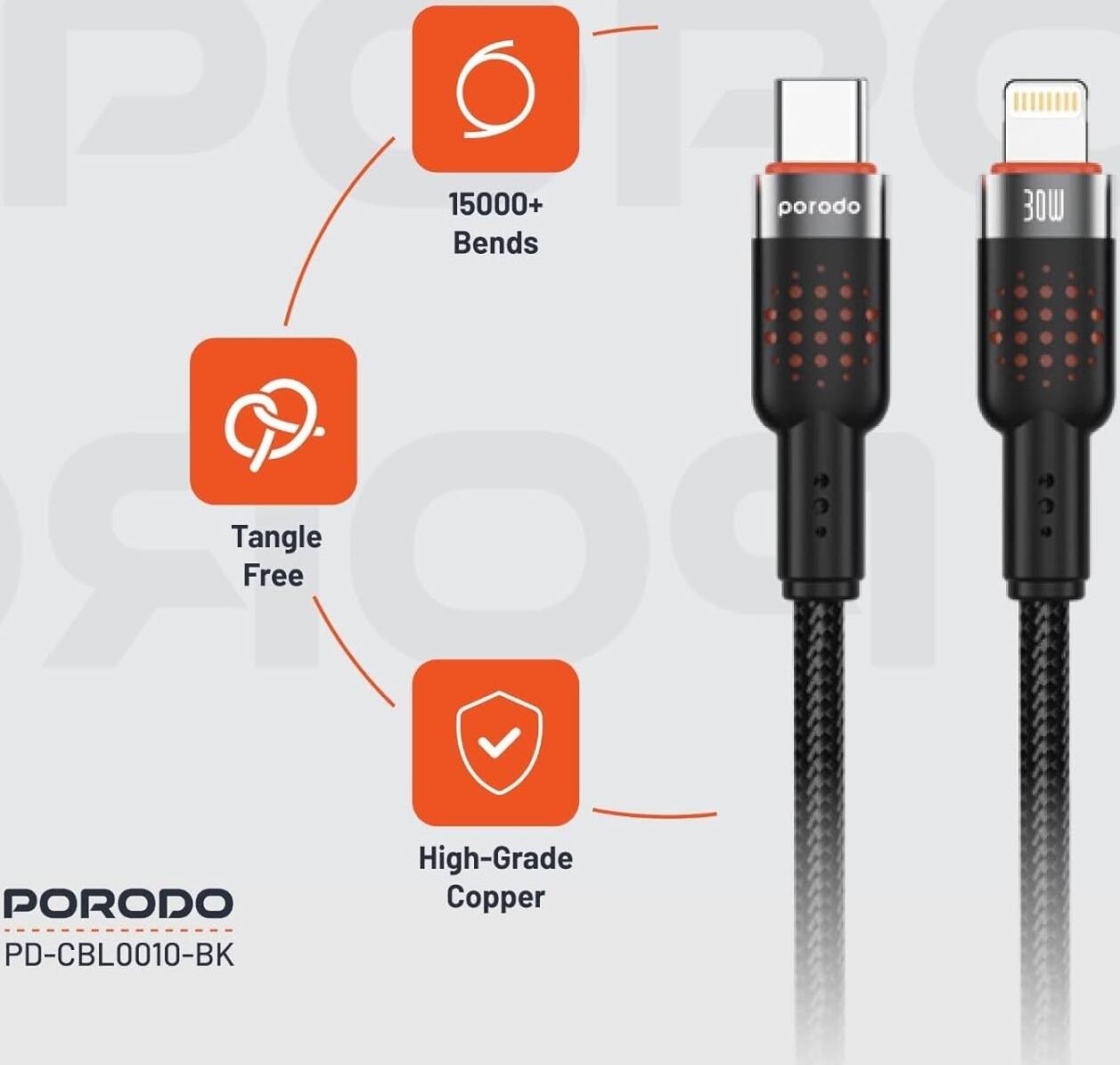 Porodo Aluminum Braided Cable Usb-C To Lightning