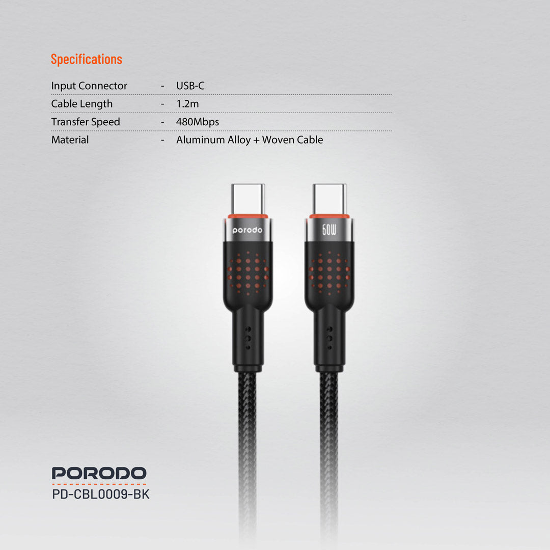 Porodo Usb-C To Usb-C Aluminum Braided Cable