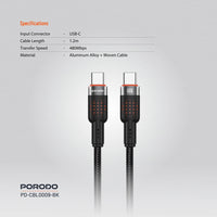 Porodo Usb-C To Usb-C Aluminum Braided Cable