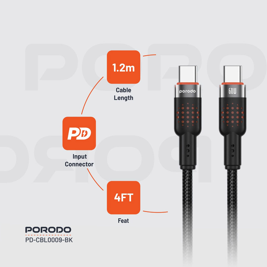 Porodo Usb-C To Usb-C Aluminum Braided Cable