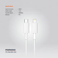 Porodo Usb-C To Lightning Durable Charging Cable
