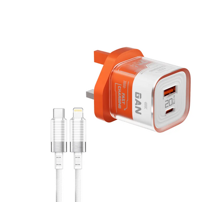 Porodo Crystal Shell Gan Wall Charger With Usb-C/Lightning Cable