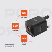 Porodo Dual Port Wall Charger Uk - Black