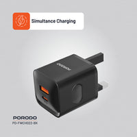Porodo Dual Port Wall Charger Uk - Black