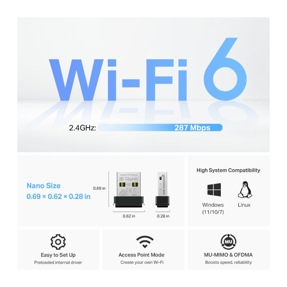 Tp-Link Ax300 Nano Wi-Fi 6 Wireless Usb Adapter Tx1U Nano