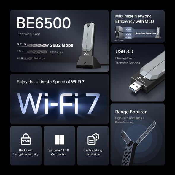 Tp-Link Be6500 Wi-Fi 7 High Gain Wireless Usb Adapter Tbe400Uh