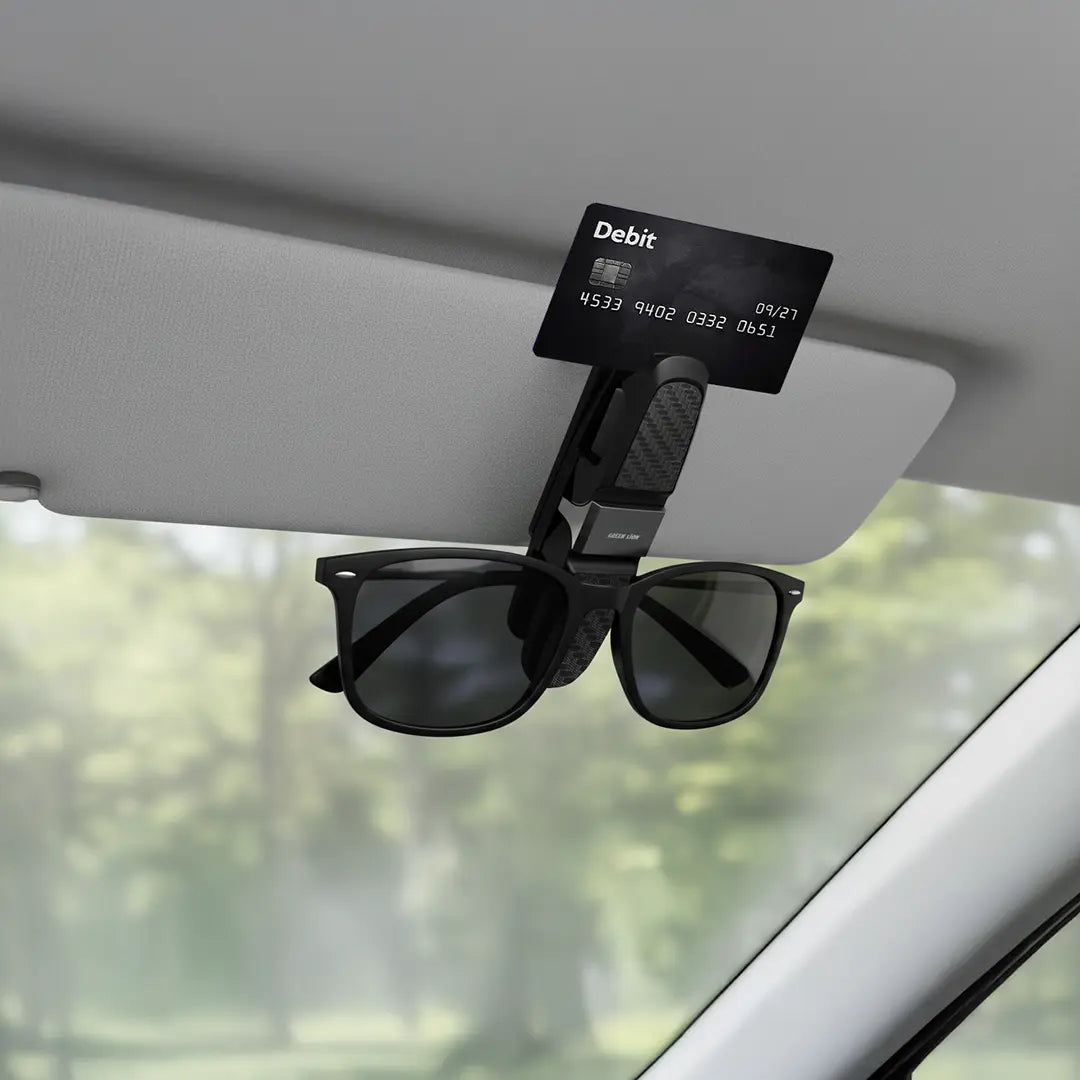 Green Lion Visor Guard Car Sunglasses Holder - Black