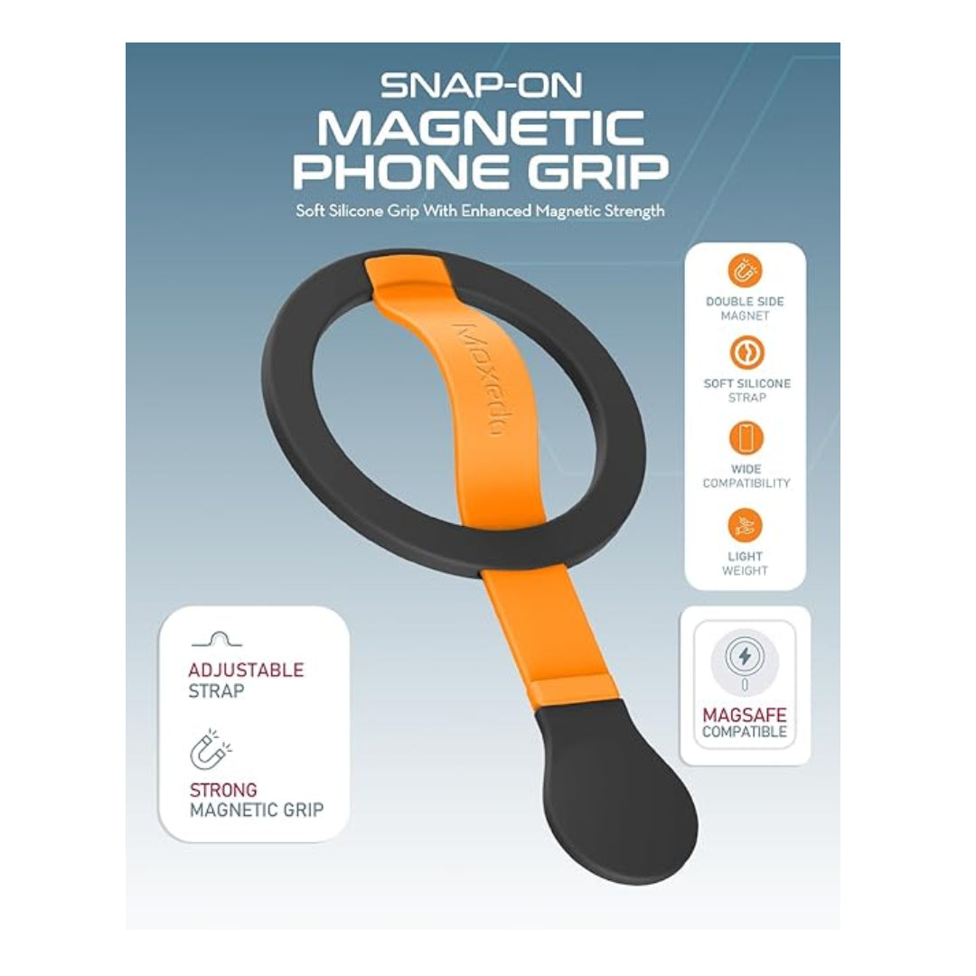 Moxedo Snap-On Magnetic Phone Grip Soft Silicone Grip-Orange
