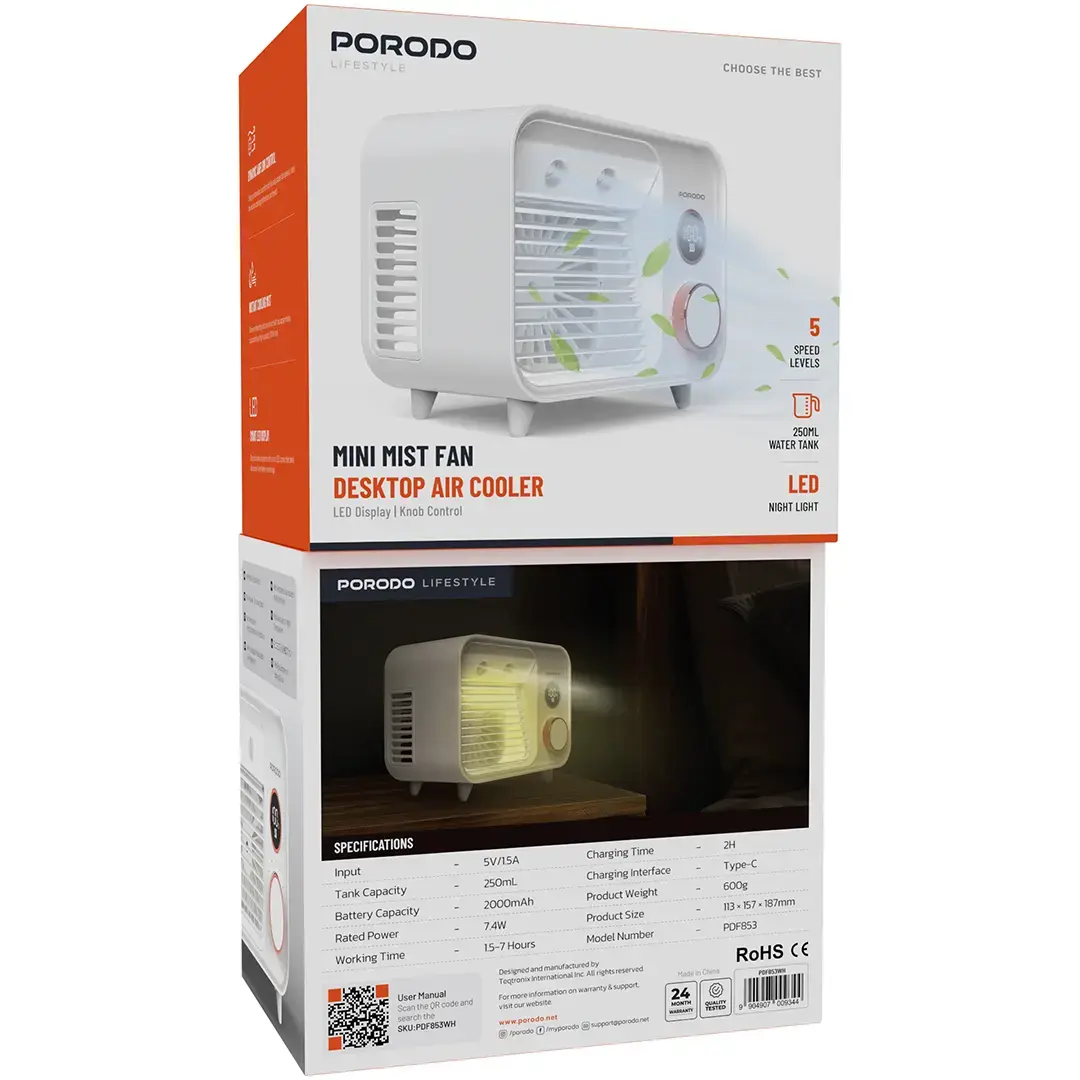 Porodo Lifestyle Mini Mist Fan Desktop Air Cooler
