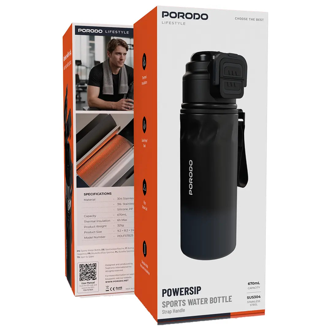 Porodo Lifestyle Powersip Sports Water Bottle With Strap Handle