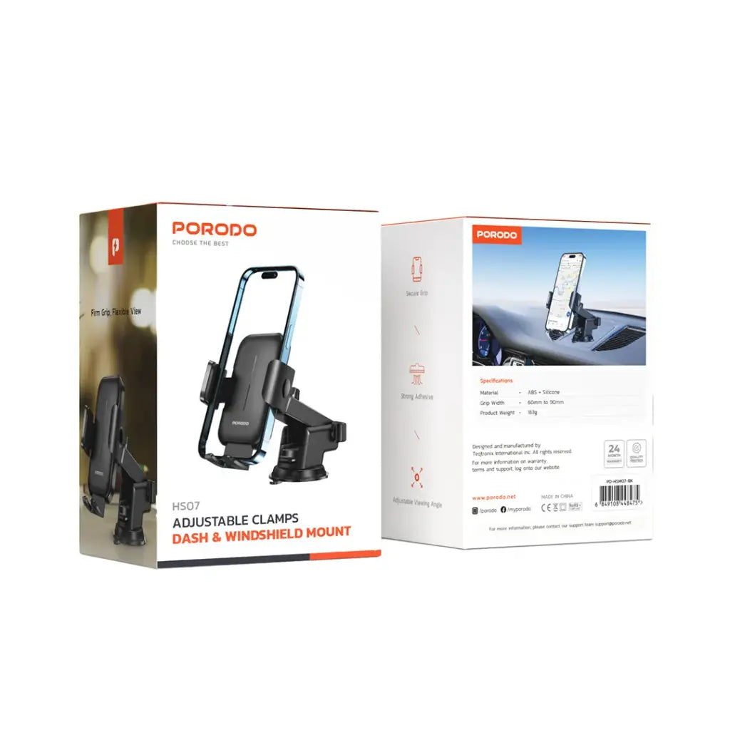 Porodo Adjustable Clamps Dash & Windshield Mount