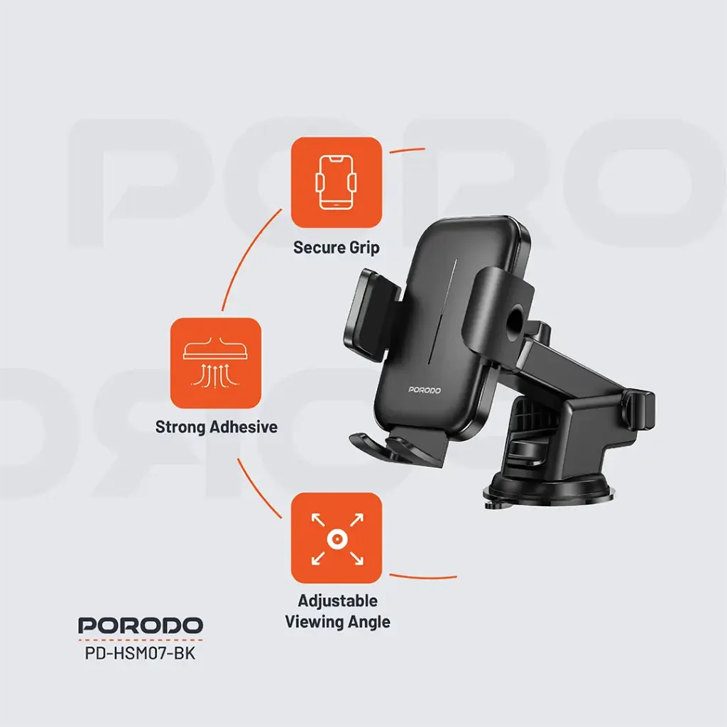 Porodo Adjustable Clamps Dash & Windshield Mount