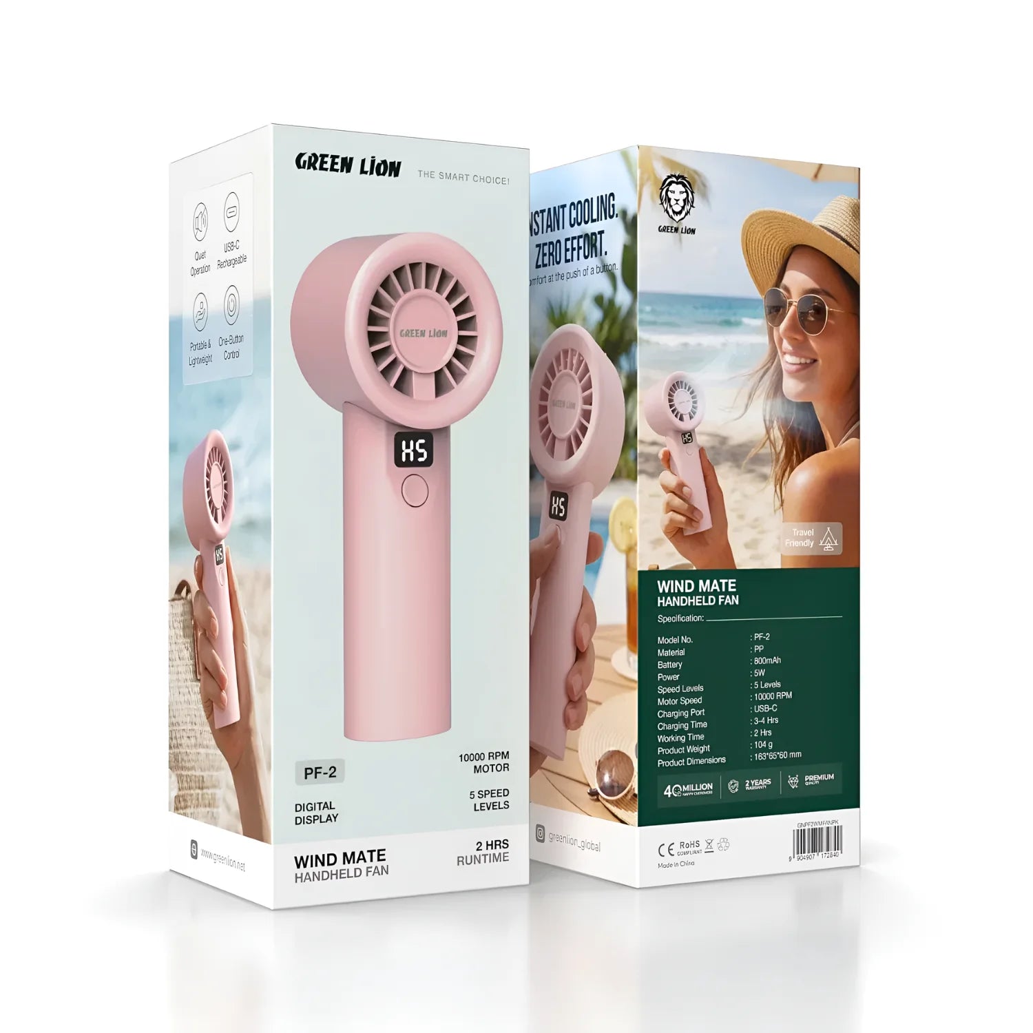 Green Lion Wind Mate Handheld Fan-Pink
