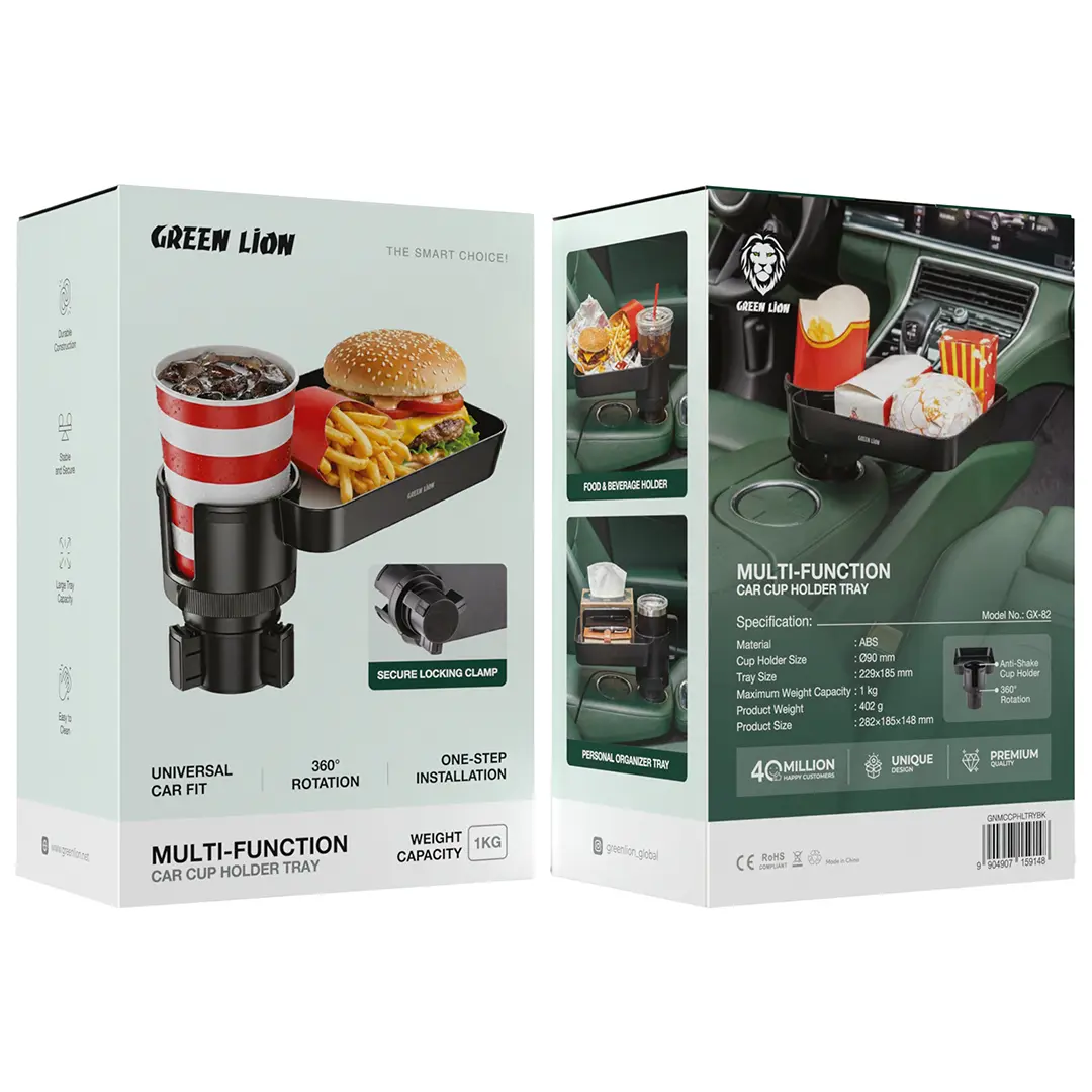 Green Lion Multi-Function Car Cup Holder Tray - Black
