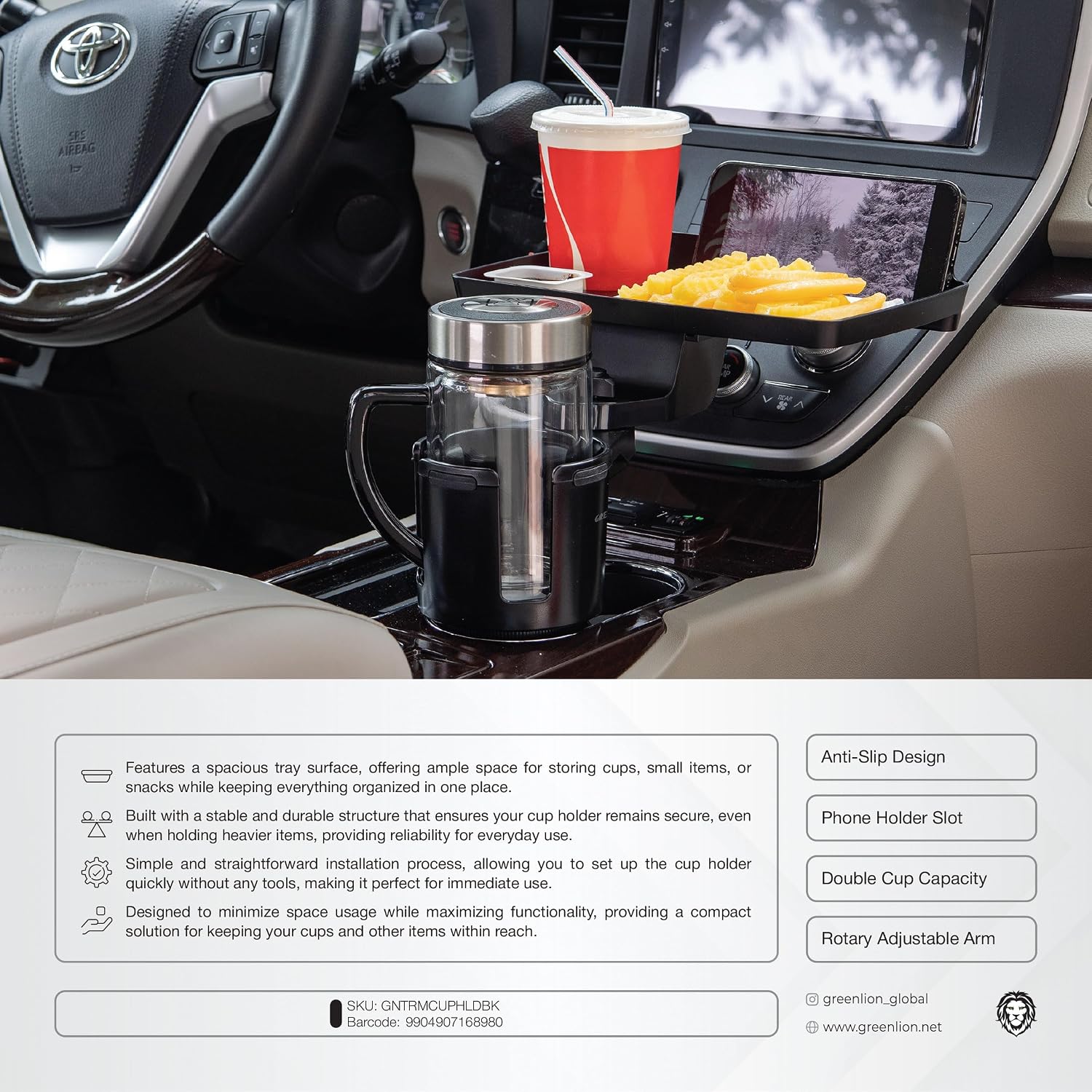 Green Lion Tray Mate 2-In-1 Cup Holder - Black