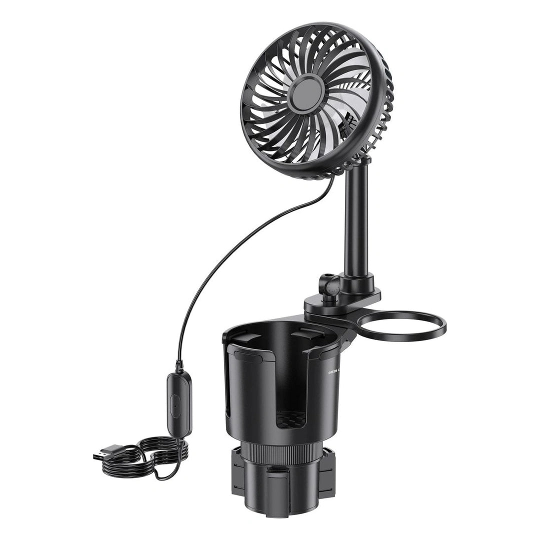 Green Lion Drive Fan Duo 2-In-1 Cup Holder With Car Fan - Black