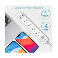 Remson Essential 6 Way 2 Usb Ports + 4 Ac Outlets Surge Protection Power Strip