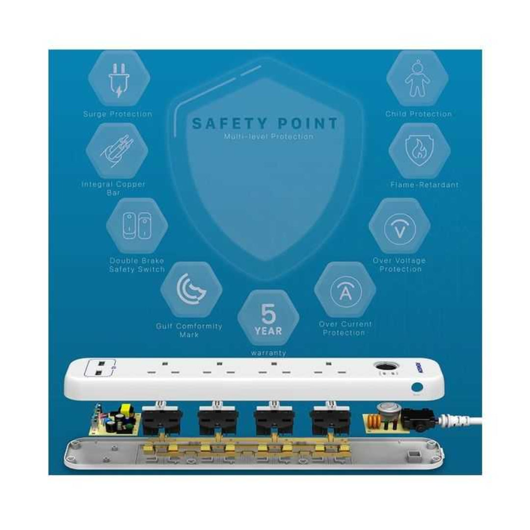 Remson Essential 6 Way 2 Usb Ports + 4 Ac Outlets Surge Protection Power Strip