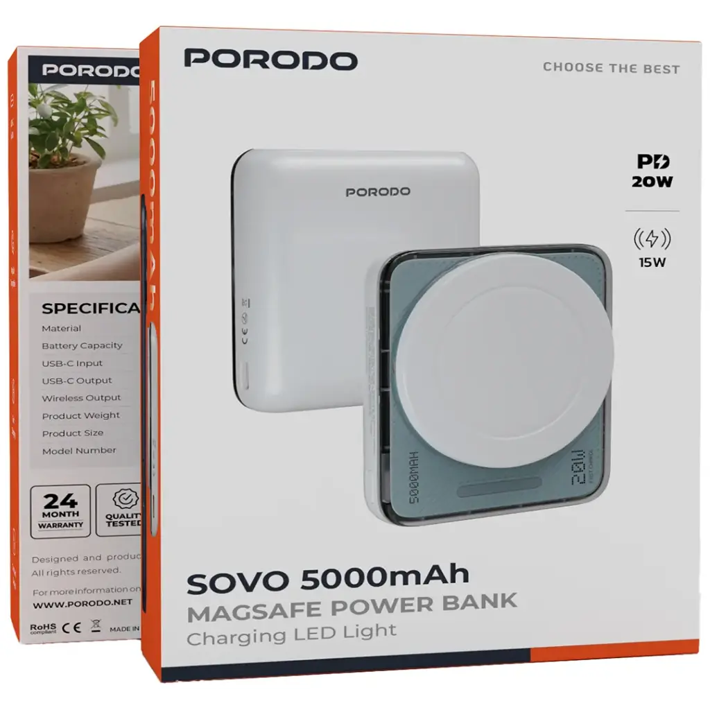 Porodo Sovo Magsafe Power Bank 5000Mah With Charging Led Light