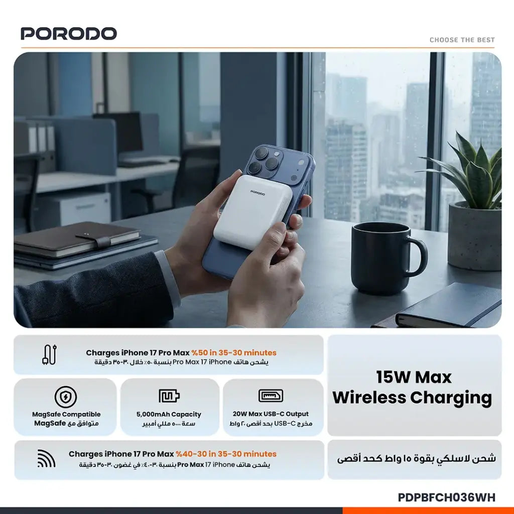 Porodo Sovo Magsafe Power Bank 5000Mah With Charging Led Light